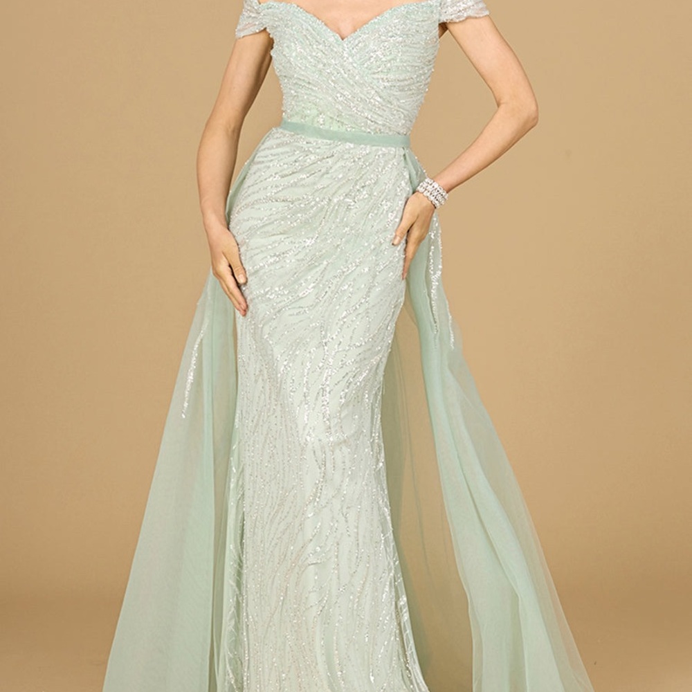 LARA Mint Green Maxi Dress with Silver Accents